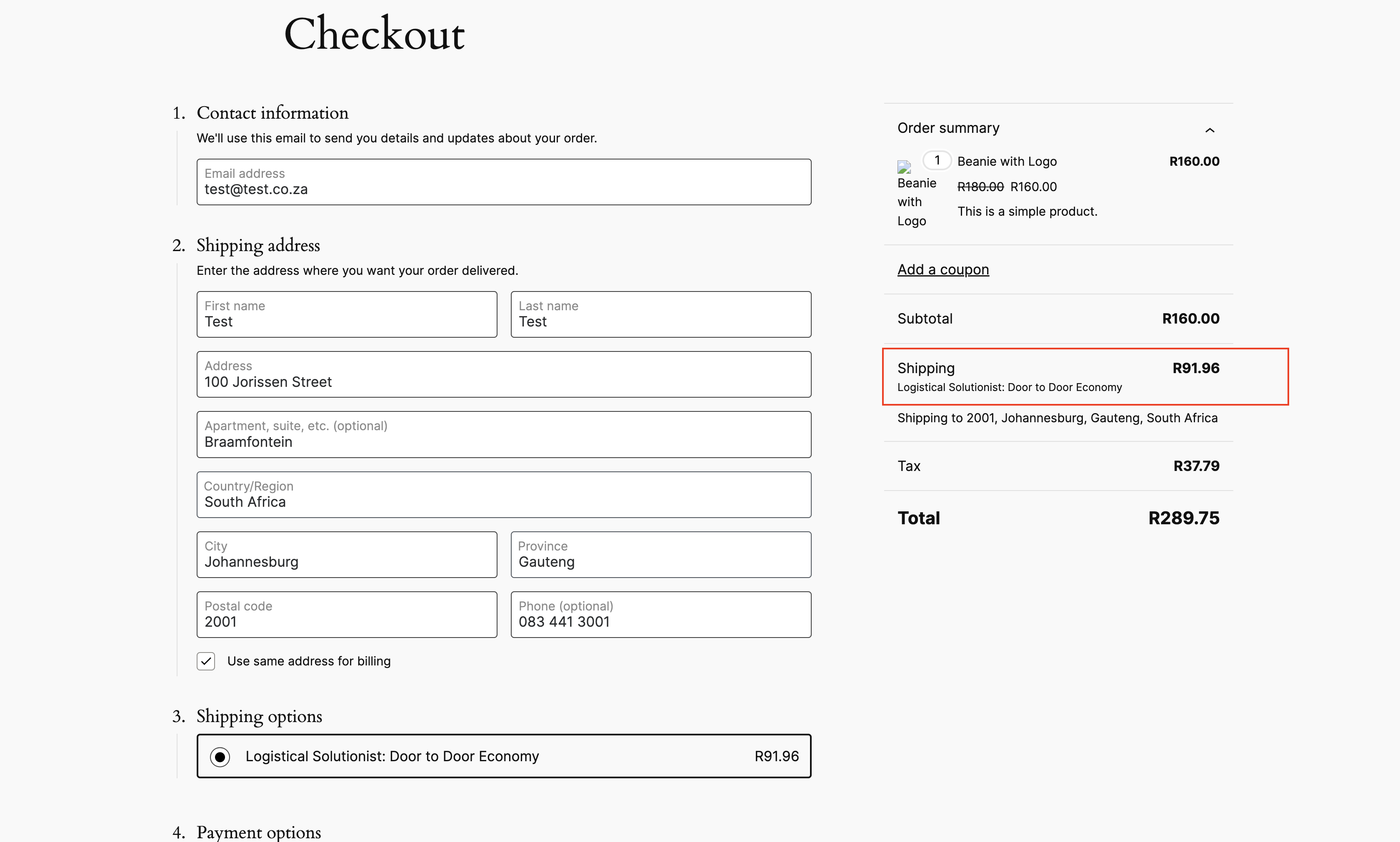 Test WooCommerce checkout rates